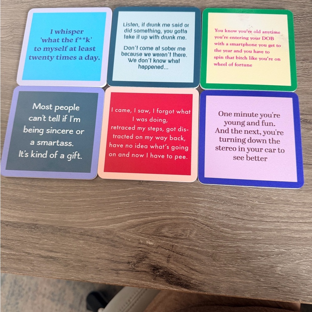 Humorous Quote Coasters Set — Multi-Color Decorative Coasters